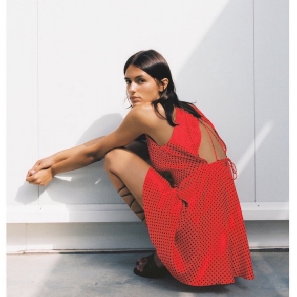 Zara red black polka dot mini dress - Picture 7 of 11